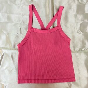 No Boundaries Hot Pink Ribbed Crossback Tank Top